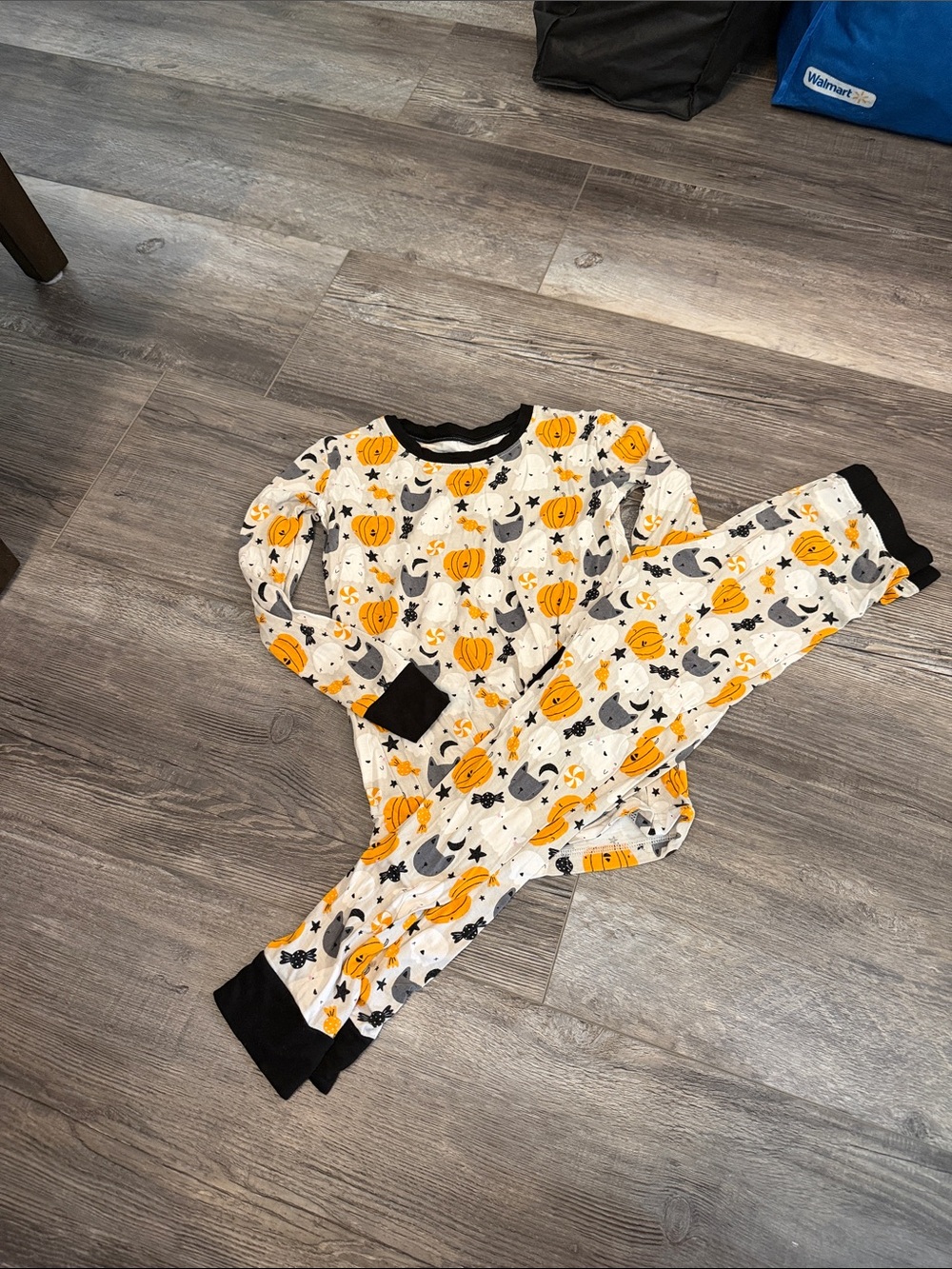Little Sleepies Kids Halloween Pumpkin & Moon Pajama Set - Black Trim